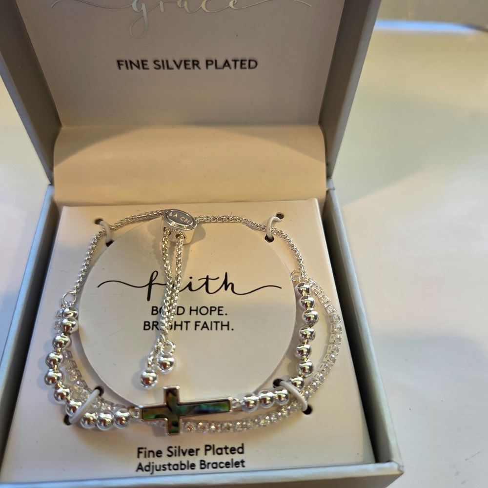 Gratitude & Grace Faith Bracelet Adjustable Fine Silver Plated New - Picture 2 of 4
